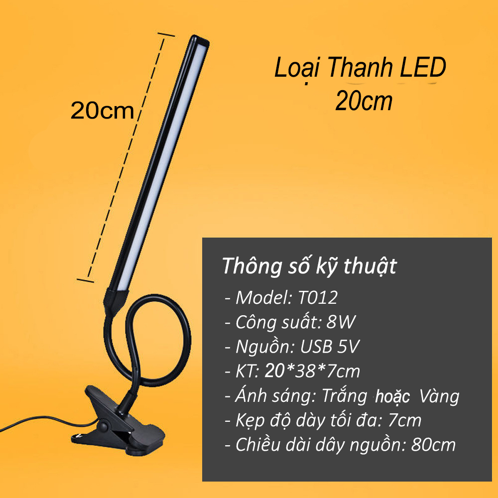 Đèn học và Đọc sách kẹp bàn Led 8W, Kẹp đầu giường để đọc sách, Bàn trang điểm, Làm đẹp, Xăm môi, Làm Nail