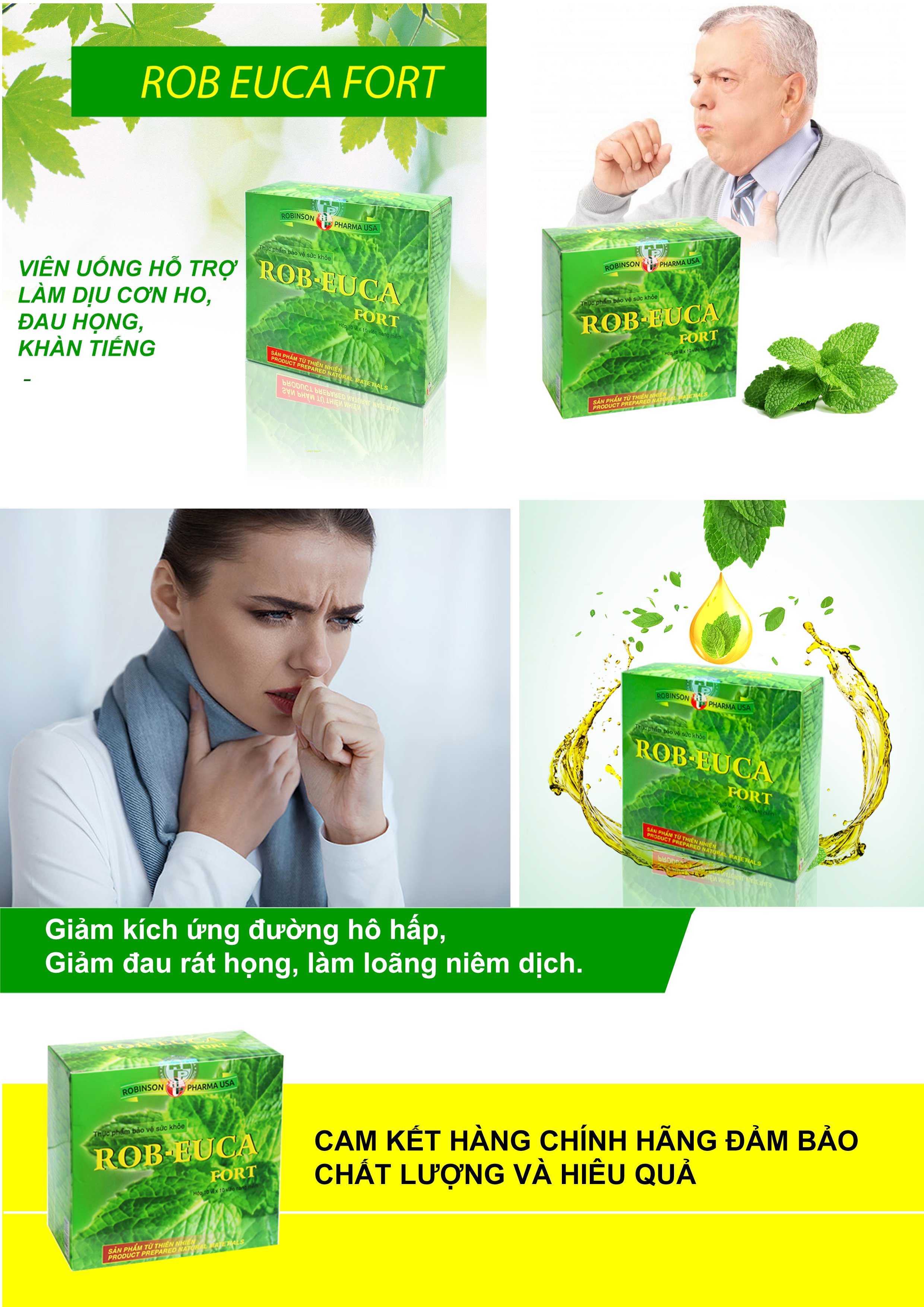 TPCN- Robinson pharma USA- Robeuca fort-Viên uống bổ phế giảm ho, đau, ngứa rát, giữ ẩm đường hô hấp
