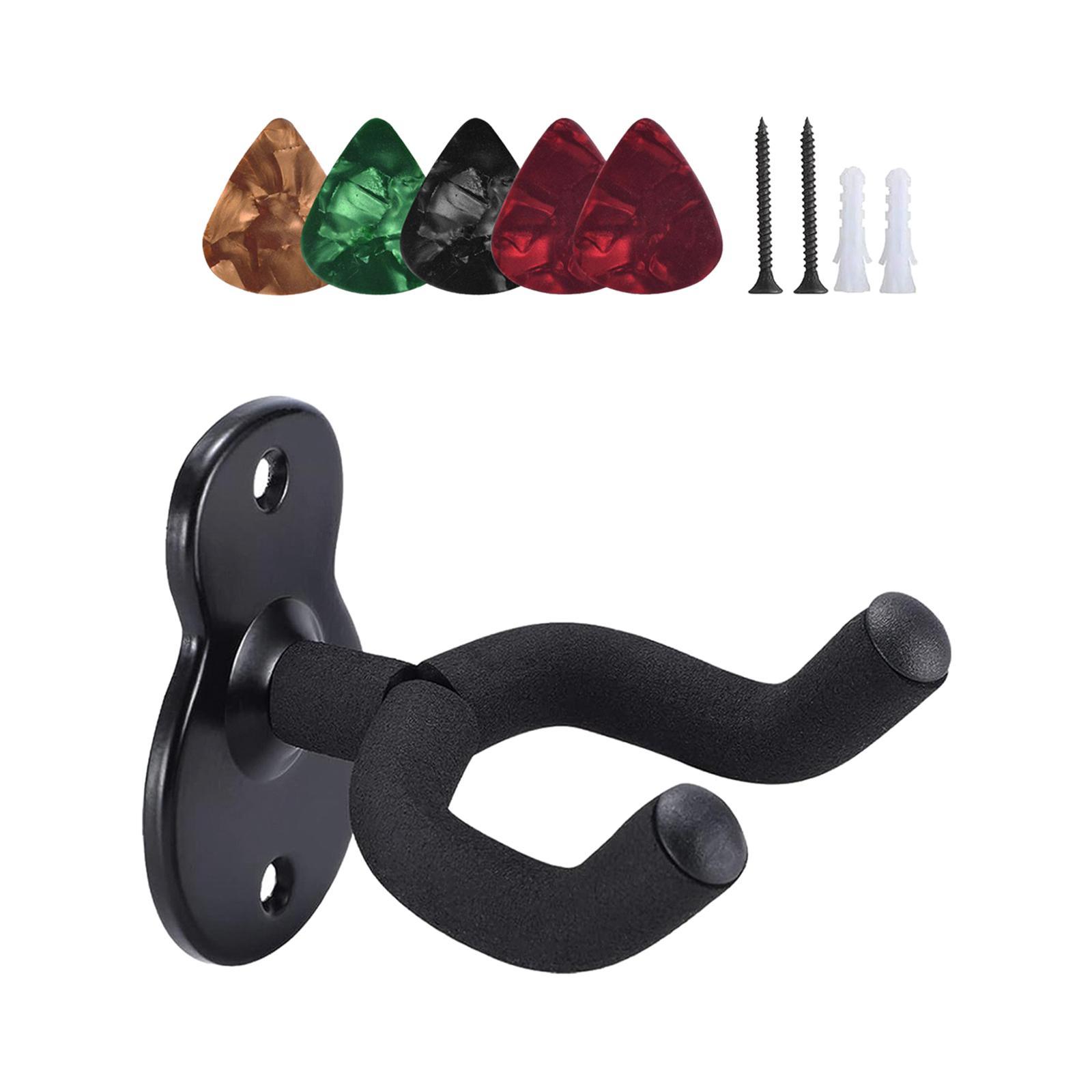 Guitar Wall Mount, Guitar Hanger Wall Hook with 5Pcs Guitar Picks Wall Guitar Holder for Acoustic Electric Bass Guitars Ukulele Violin