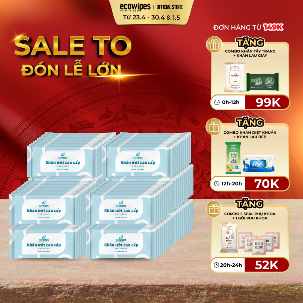 Combo 10 túi 200 cái khăn lạnh cao cấp EcoWipes Hương Thơm Mát loại 1 tờ dùng 1 lần không cồn