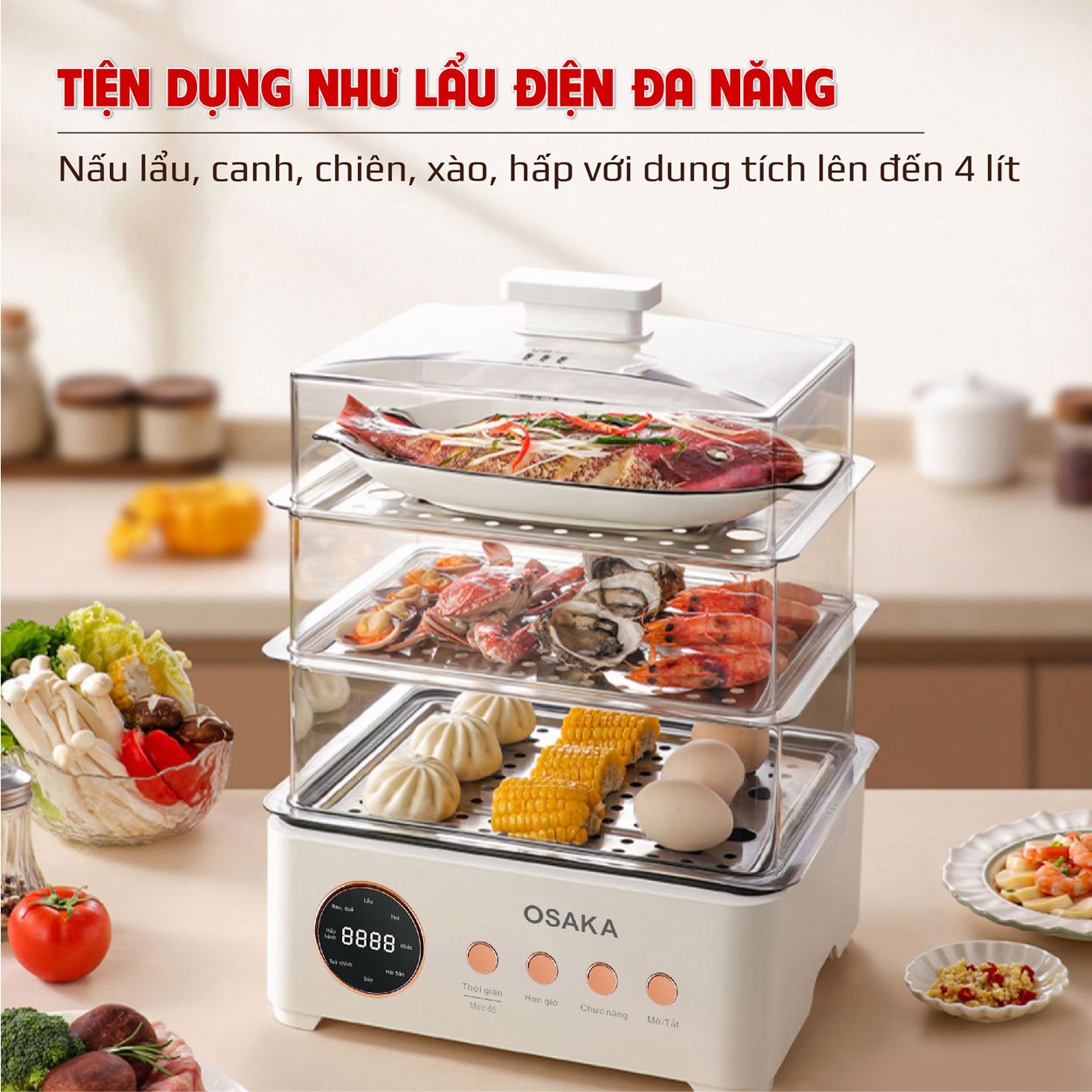 Nồi lẩu - hấp thủy nhiệt đa năng OSAKA MP-666 - Hàng chính hãng
