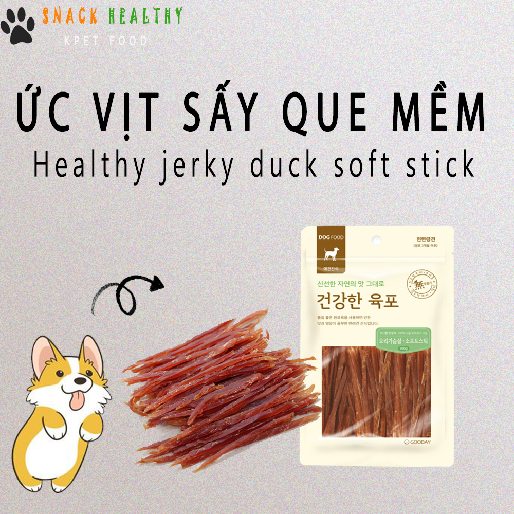 BÁNH THƯỞNG CHO CHÓ - Ức vịt sấy dạng que mềm - Healthy jerky duck soft stick - Made in Korea - 100g