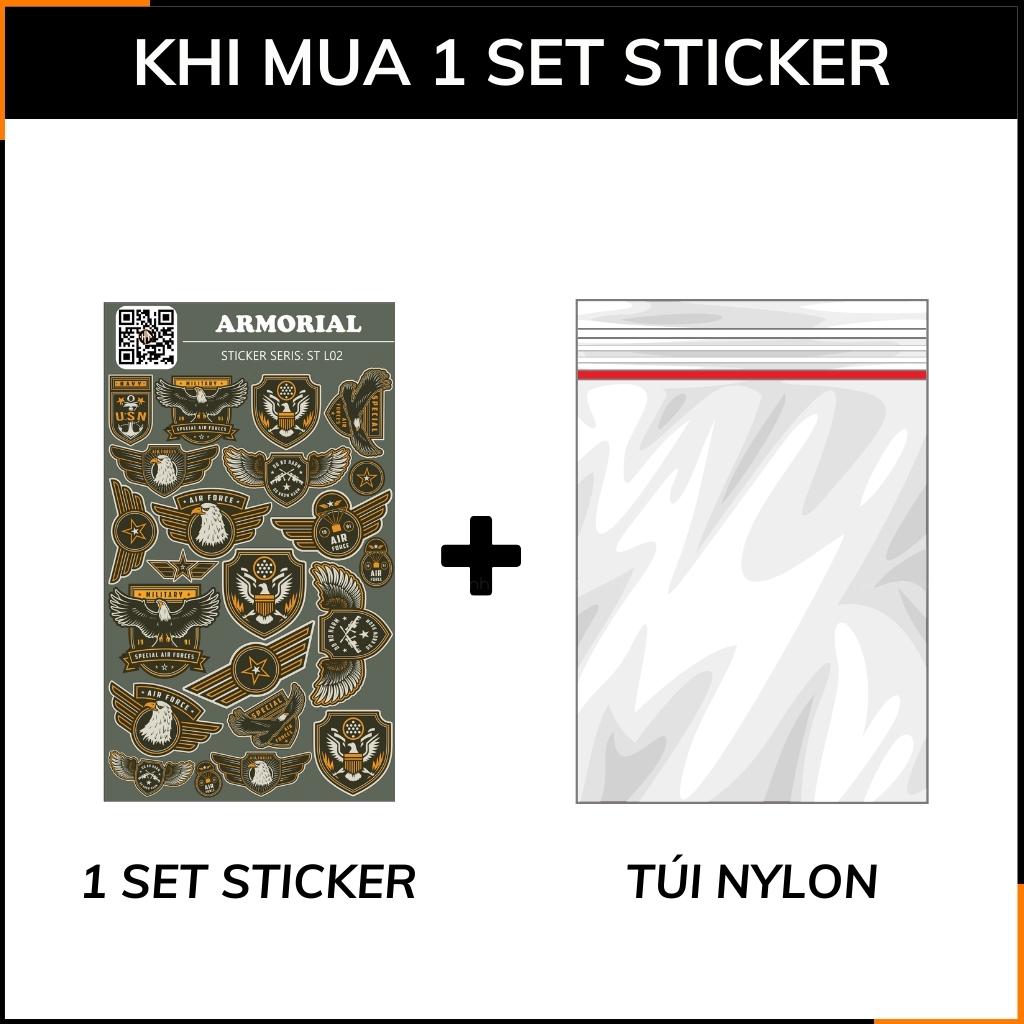 Hình dán sticker đẹp huy hiệu quân đội Armorial ST L02 chất liệu vinyl phủ lớp chống thấm xước phù hợp dán mọi bề mặt phụ kiện huỳnh tân store