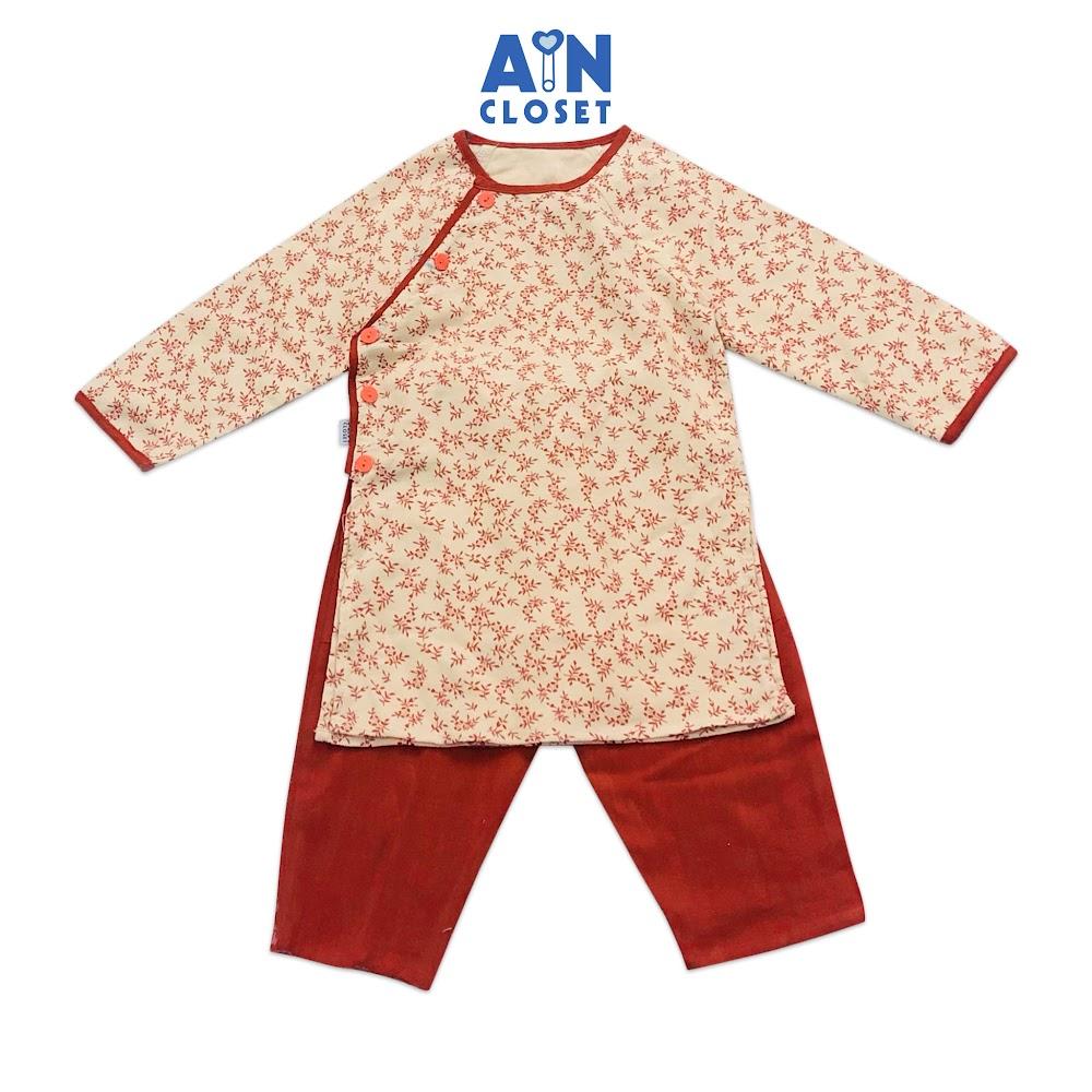 Bộ áo dài bé gái họa tiết Đào đông đỏ thô trà bông - AICDBG3N1IMC - AIN Closet