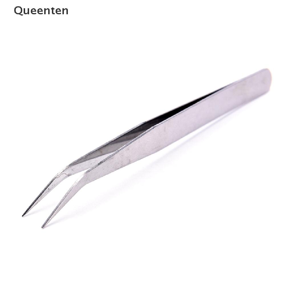 Queenten 2pcs Stainless Steel Straight Elbow Tweezers Patchwork Hook Pick-up Makeup Tools QT