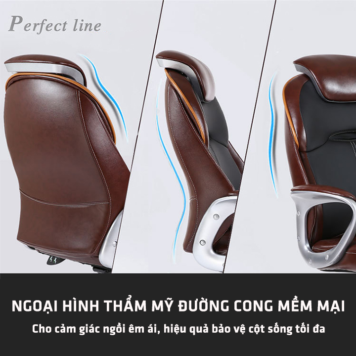 Ghế Giám Đốc Ngả Lưng Thư Giãn, Lưng Gỗ Nệm Da Cao Cấp , Ghế Chân Xoay 5 Cánh Văn Phòng Cho Sếp Sang Trọng