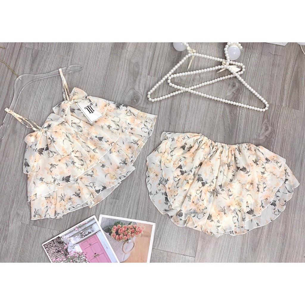 SET ĐỒ NGỦ, SET NGỦ ÁO 2S HOA VOAN PHỐI QUẦN ĐÙI TẦNG CƯNG XỈU