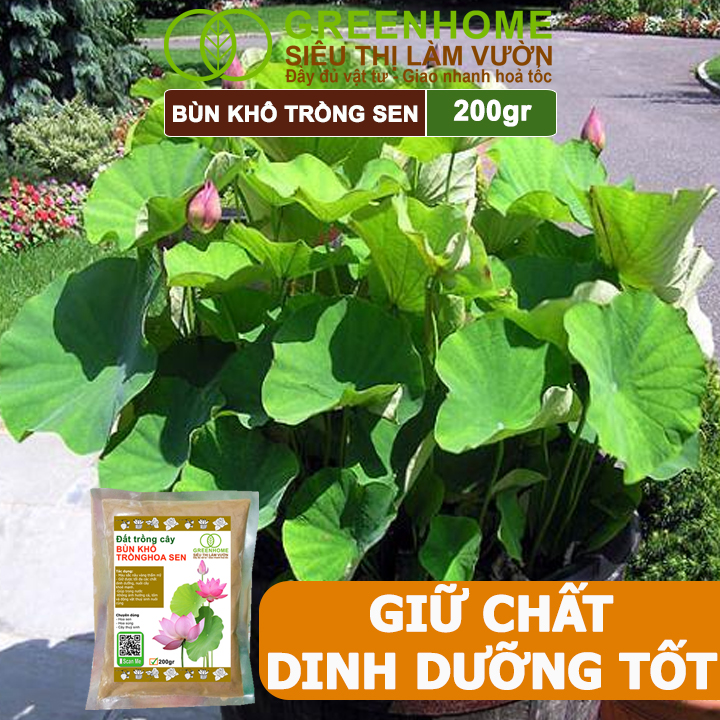 Bùn Khô Trồng Hoa Sen Greenhome, Gói 200gr, Phù Hợp Cây Thuỷ Sinh, Ngập Nước, Cho Hoa To, Lâu Tàn, Tốt Lá