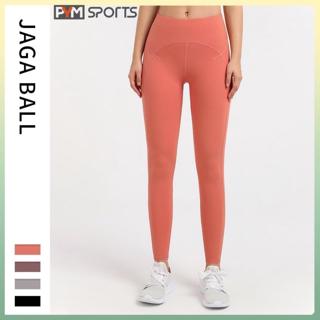 Quần legging tập gym - tập yoga PYMSPORT - PYML027 viền cạp, dài trơn, 4 màu cam, đen, xám, tím