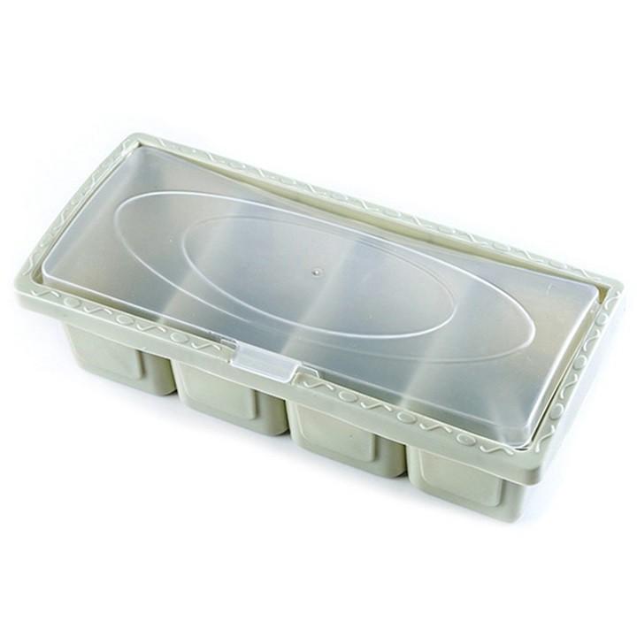 Khay Đựng Gia Vị 4 Ngăn Bằng Nhựa Có Nắp