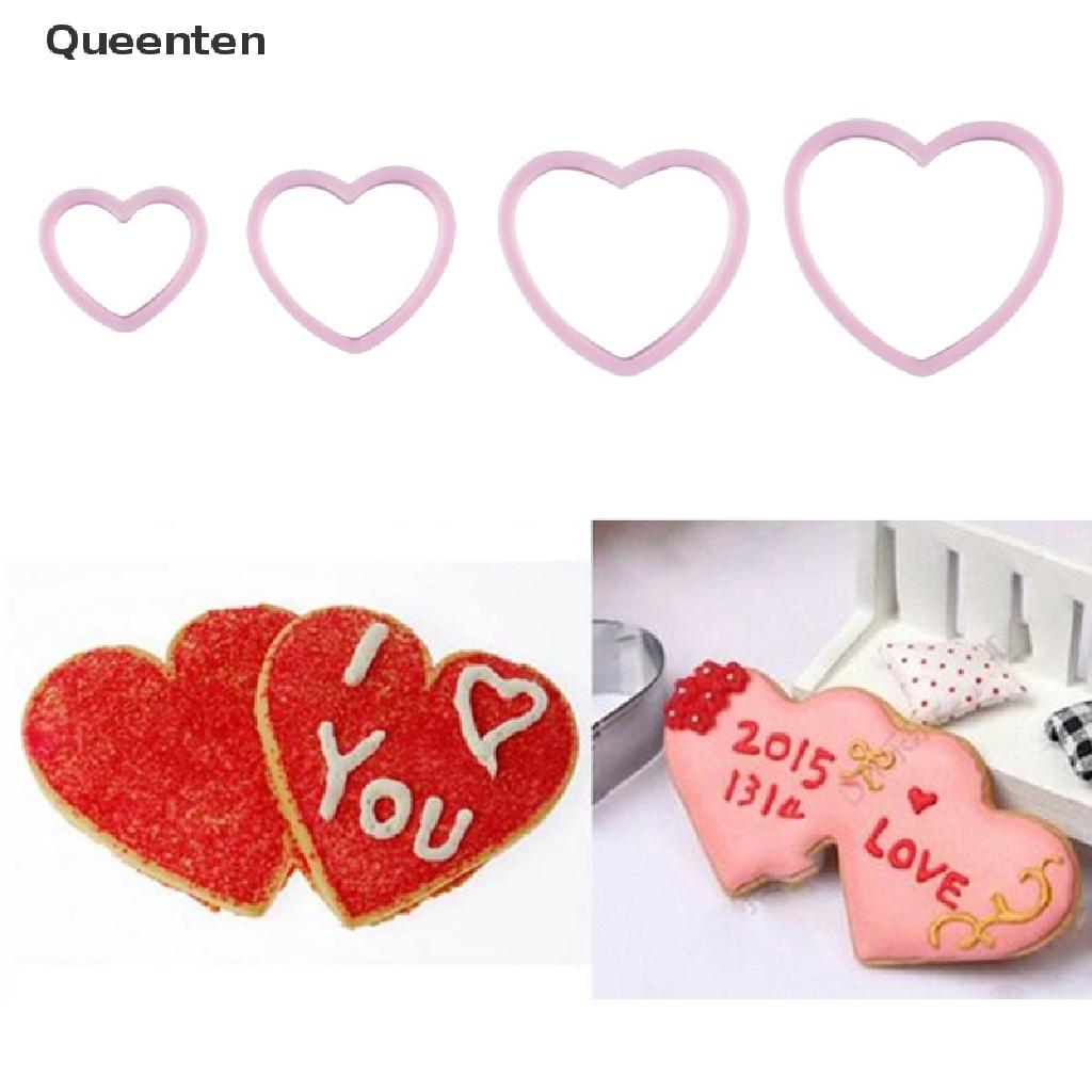 Queenten 4pcs Heart Shaped Plastic Cake Mold Cookie Cutter Biscuit Stamp Sugar Craft VN