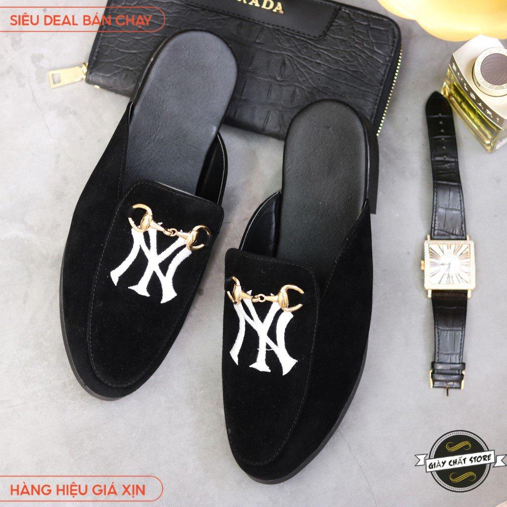 Giày sục nam nhung thêu NY kết hợp xích vàng giá rẻ S8 B2