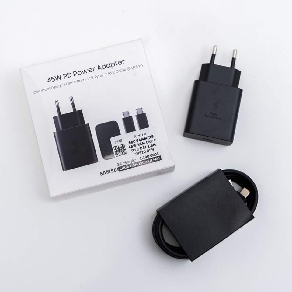 Bộ Adapter sạc kèm cáp Type C - Type C PD 45W Samsung EP-T4510X-Hàng chính hãng