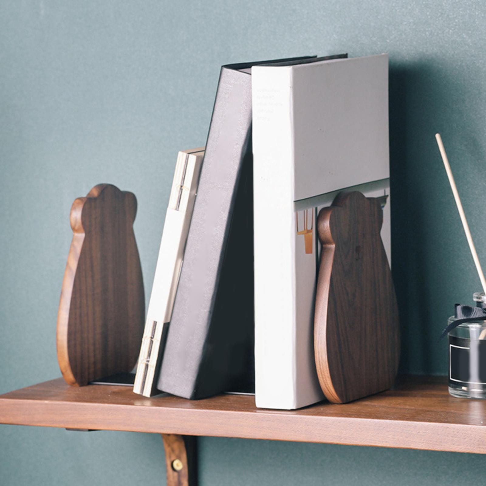 Wood Book Ends Bookshelf Holder Book Support Stopper Organizer for DVDs Room