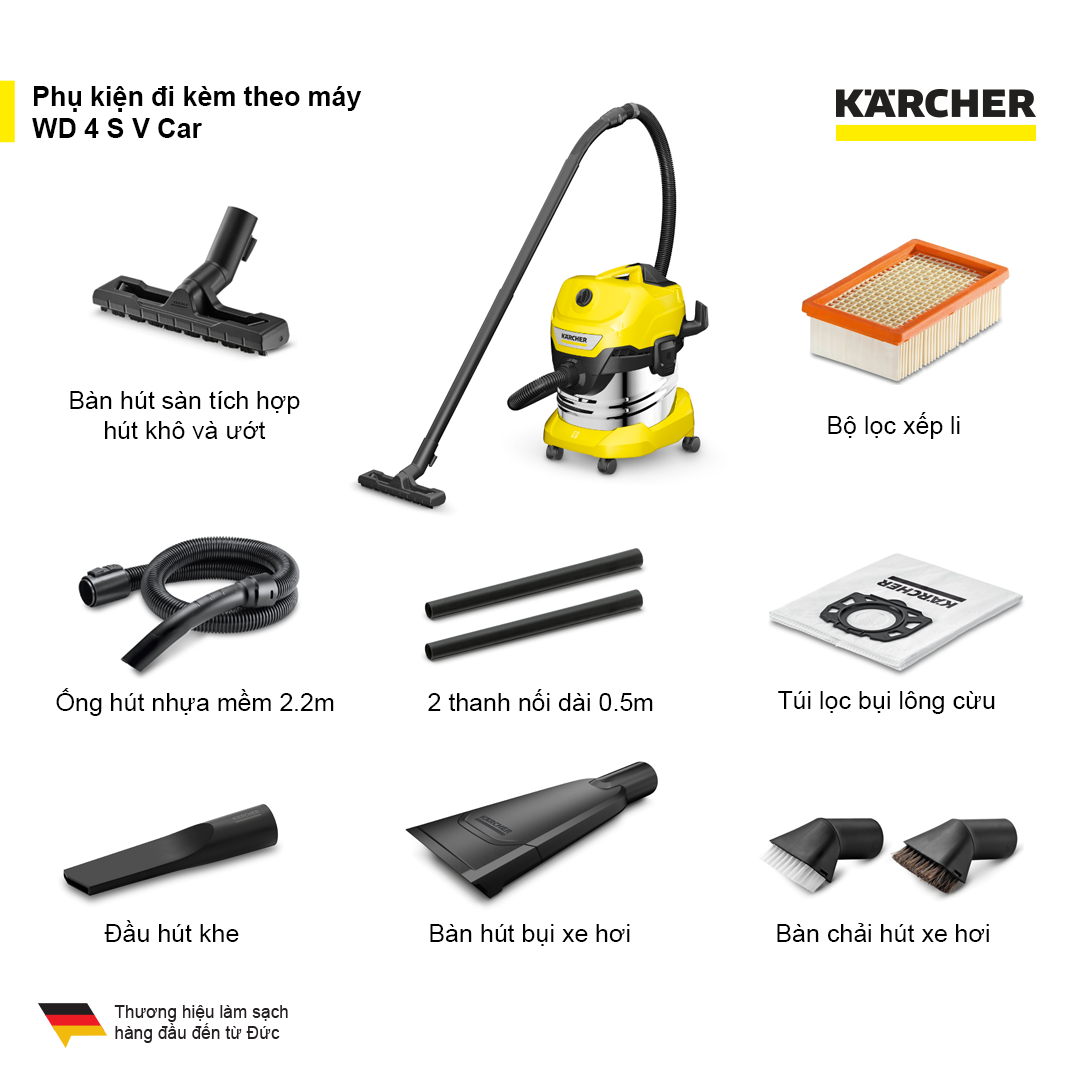 Máy hút bụi đa năng khô và ướt Karcher WD 4 S V Car Hàng chính hãng