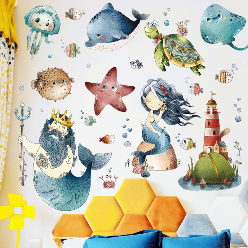 Decal nàng tiên cá và cá đại dương