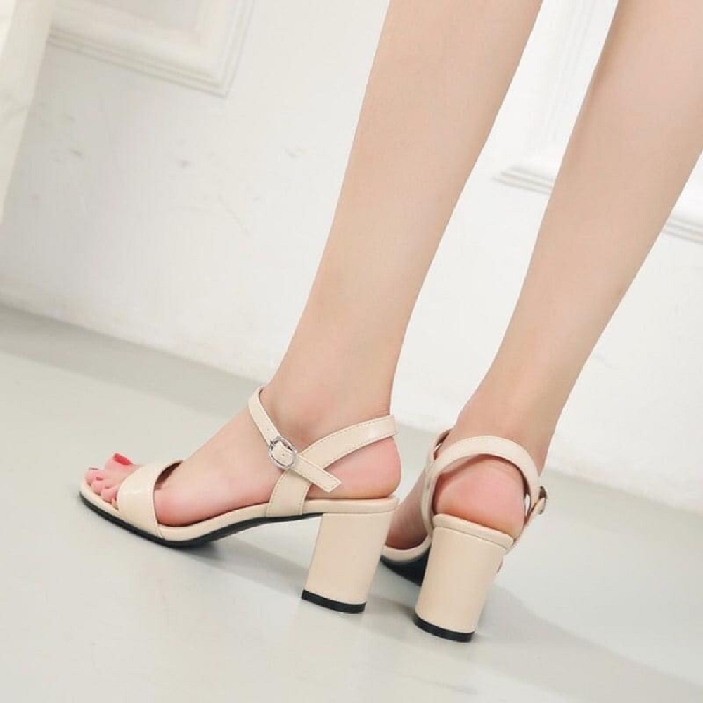 Sandal Giày Cao Gót Công Sở Đẹp Basic Da Lì Quai Hậu Đế Vuông Cao Cấp Cao 7 Cm Phong Cách Hàn Quốc