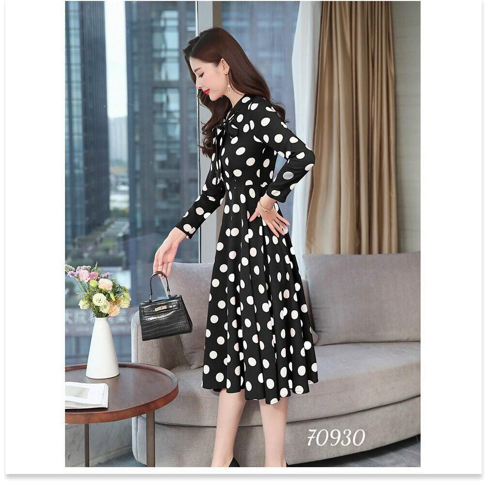 ĐẦM XÒE LỤA CHẤM BI DỰ TIỆC ĐẲNG CẤP PHU NHÂN THỜI TRANG MỚI NHẤT HIỆN NAY