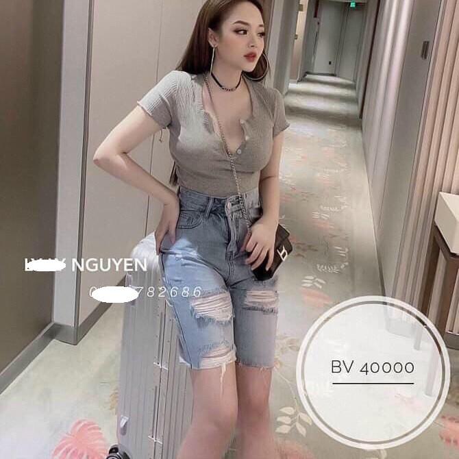 Quần short jean ngố phá cách thời trang cao cấp nữ King168 , quần jean nữ rách gối W63