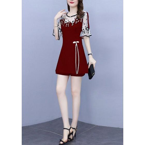 SÉT BỘ NGẮN REN LƯỚI HOA TRẮNG ĐEN