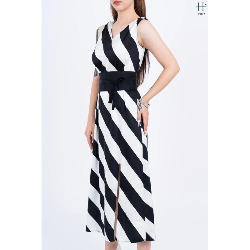Đầm lụa suông dài kẻ sọc -D22