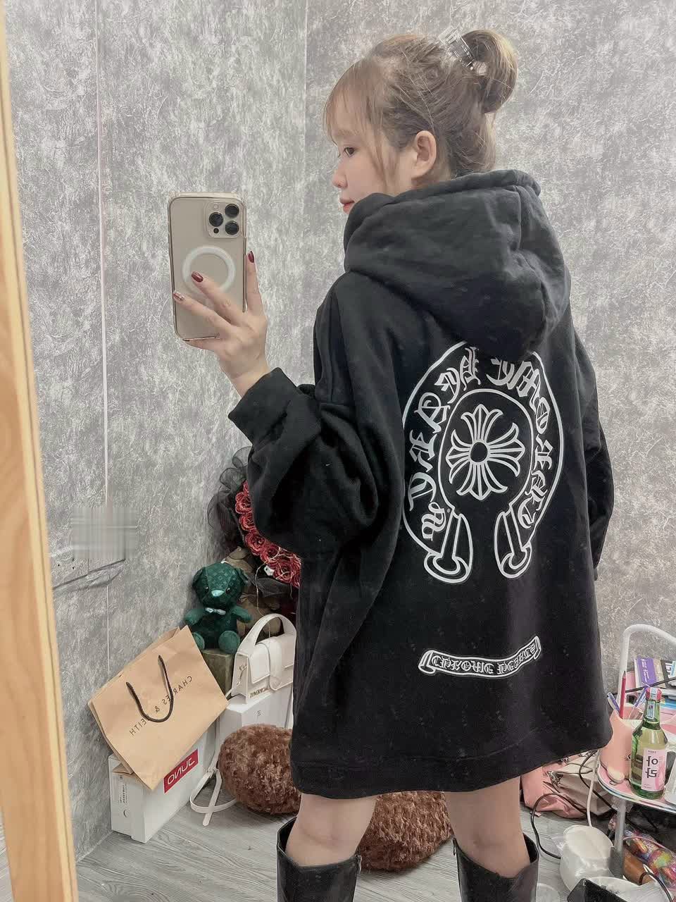 Áo khoác hoodie nam nữ phản quang CHROME HEARTS thời trang phong cách hàn quốc cá tính, áo hoodie unisex ulzzang nón 2 lớp from rộng