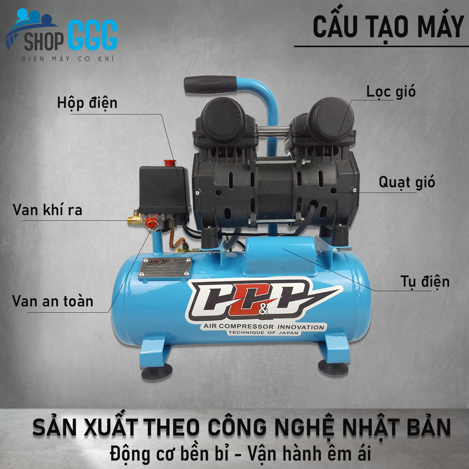 Máy nén khí | Máy bơm hơi | Máy nén hơi không dầu 9L 1200w - Nén 8kg, tự động nạp ngắt khí, tốc độ nạp khí siêu nhanh - Tặng đầu nối nhanh