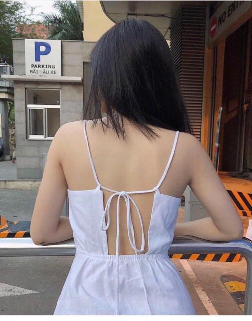 Đầm 2 dây chữ A hở lưng