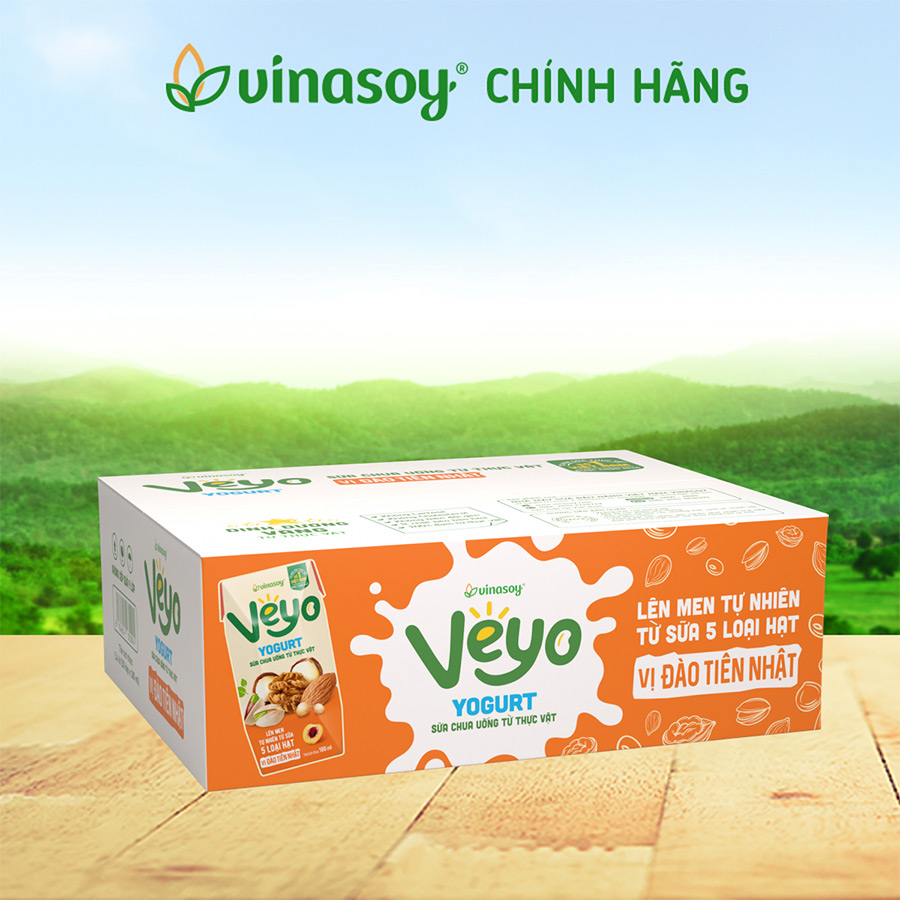 Thùng Sữa chua uống từ thực vật Veyo Yogurt ( 180ml x 30 Hộp) - Vị Đào Tiên Nhật