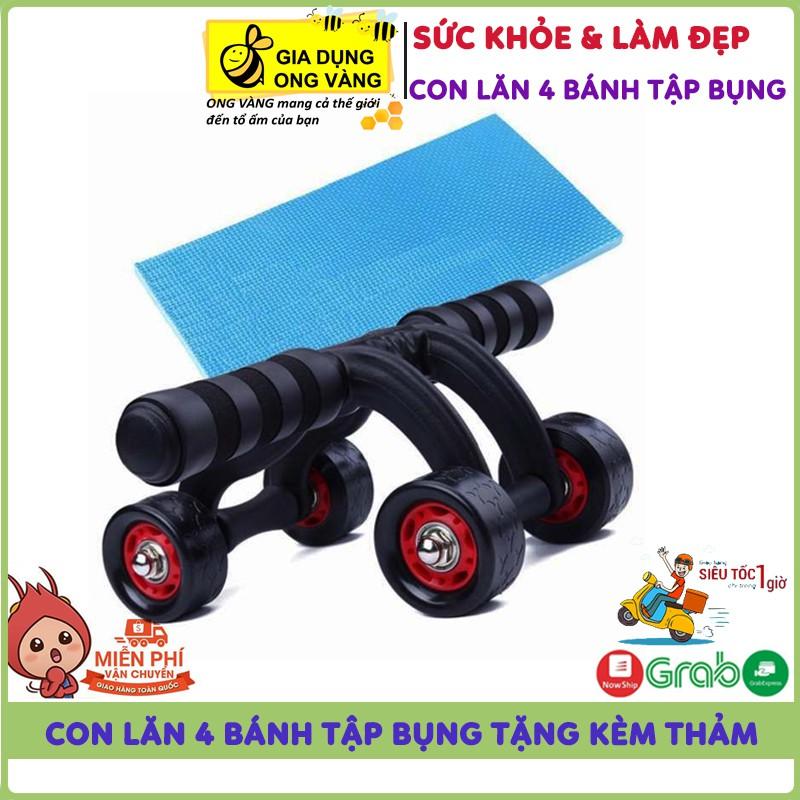 Con Lăn Tập Cơ Bụng 4 Bánh Đa Năng Tại Nhà Nam/Nữ , Tặng Kèm Miếng Thảm