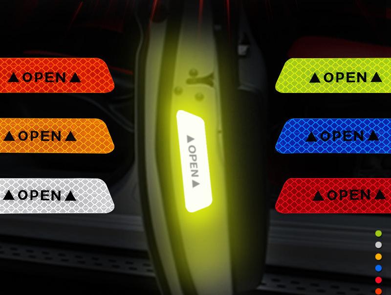 Bộ Decal Phản Quang 4 Miếng OPEN Dán Cửa Xe Cảnh Báo Va Chạm