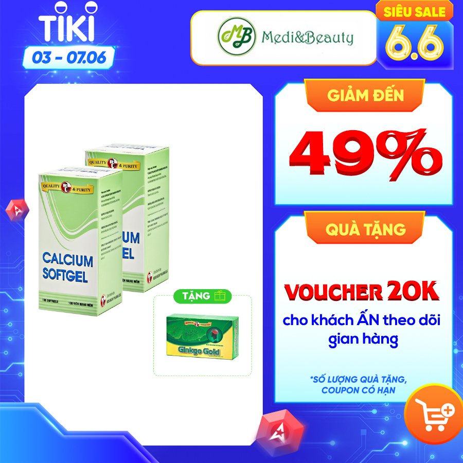 Combo 2 chai TPCN bổ xương bổ sung Calcium ( canxi) và Vitamin D3- Calcium softgel – Robinson Pharma Usa-Chai 100 viên-tặng 1 hộp tuần hoàn não GINKGO GOLD h/30v