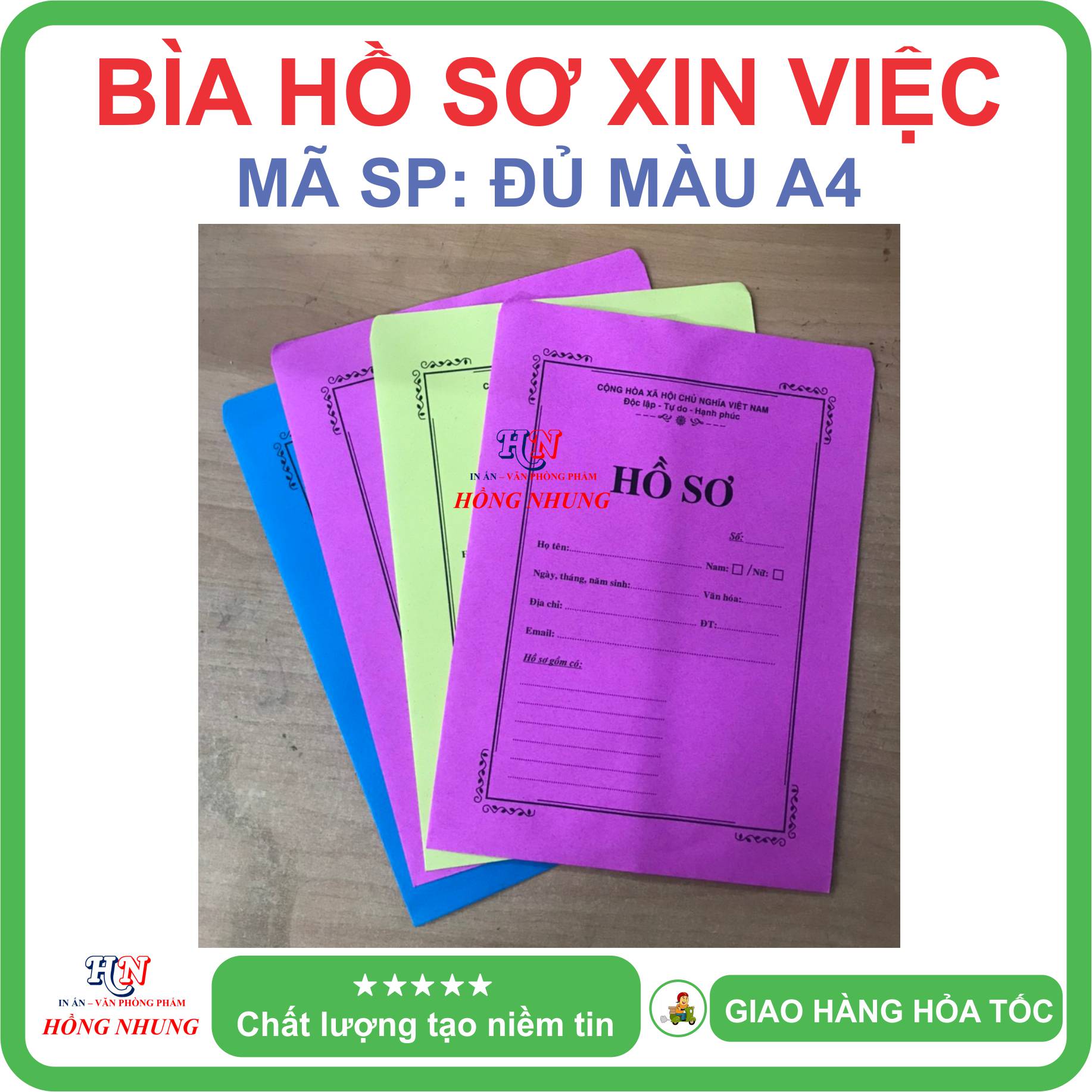 [SÉT] COMBO 100 Cái Bìa Hồ Sơ Xin Việc Đủ Màu, Kích Thước Khổ A4/F4