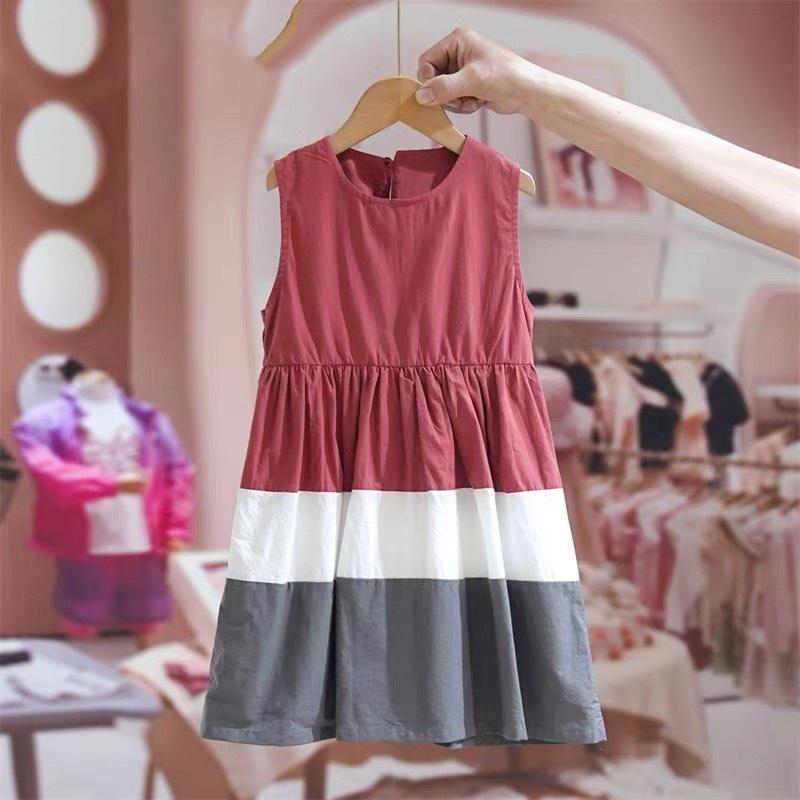 Váy bé gái đầm sát nách cho bé từ 2 đến 12 tuổi, size đại 55kg Váy Sát Nách Phối Màu