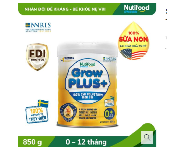 Sữa Bột GrowPLUS+ Vàng loại 0+ Sữa Non Tăng Đề Kháng 0-12 Tháng Lon 850g