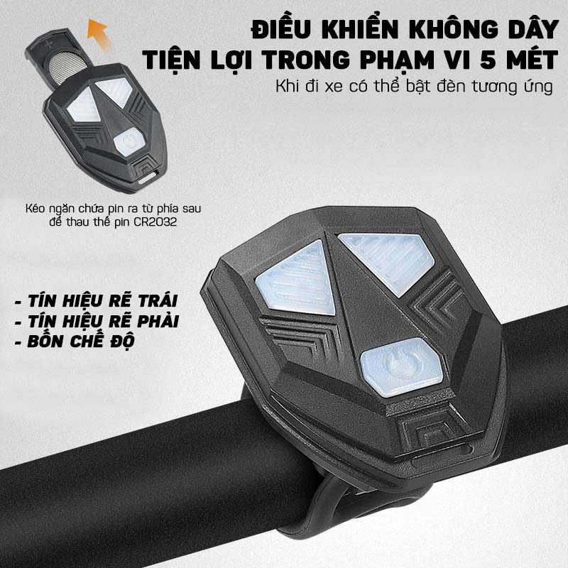 Đèn Xi Nhan Xe Đạp Điều Khiển Từ Xa Có Còi 70db