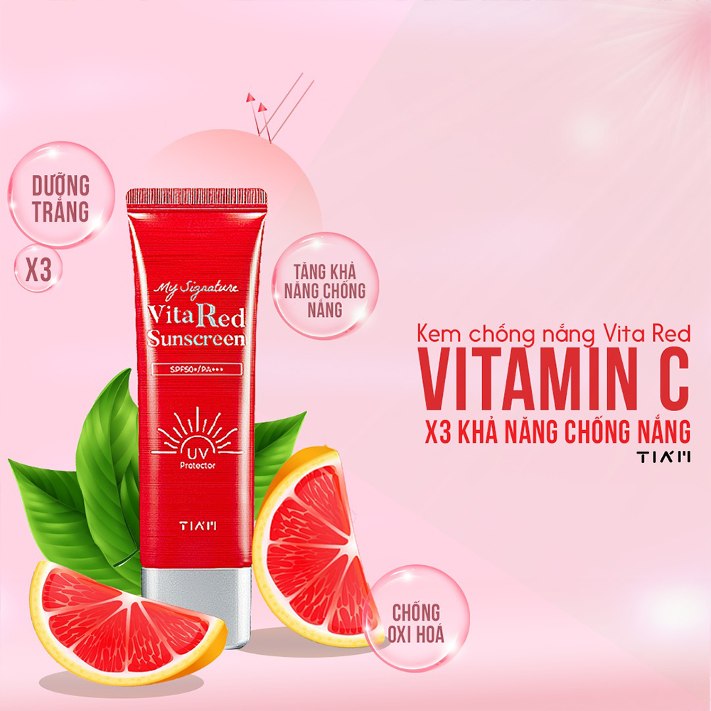 Kem Chống Nắng Dưỡng Trắng Nâng Tone Da TIAM Vita Red 50ML. Tặng Gel Móc Khóa 30ml