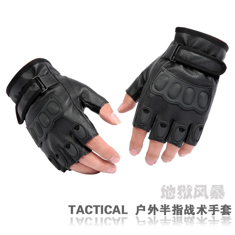 Găng tay nửa ngón nam mới tốt nhất thể thao ngoài trời cưỡi ngựa da chống trượt chữ U Găng tay chiến thuật nửa ngón Găng tay da