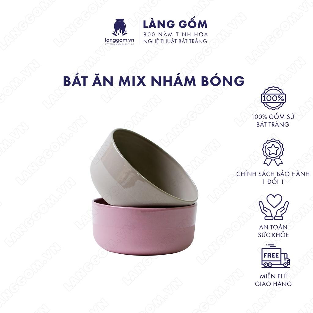 Chén bát ăn cơm Bát Tràng kiểu mix nhám bóng chất liệu gốm sứ cao cấp - Làng Gốm Bát Tràng
