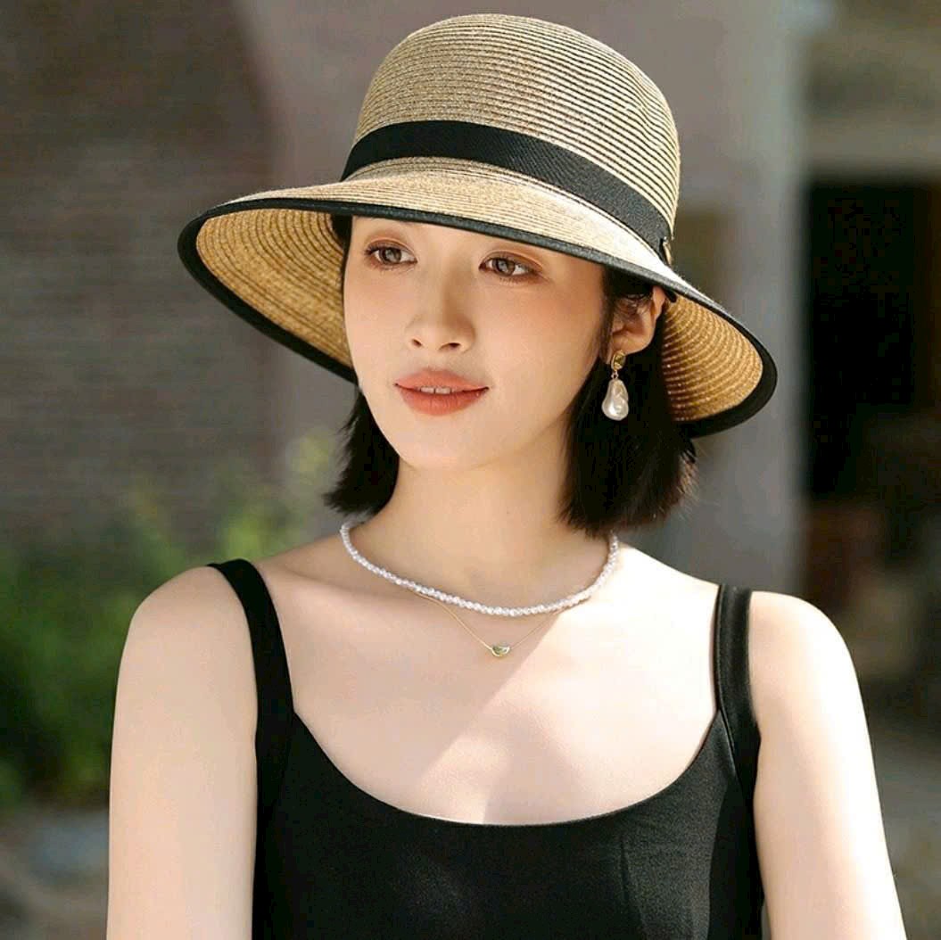 Nón rộng vành mũ cói nữ đi biển chống nắng, chống UV thoáng mát dona25110907