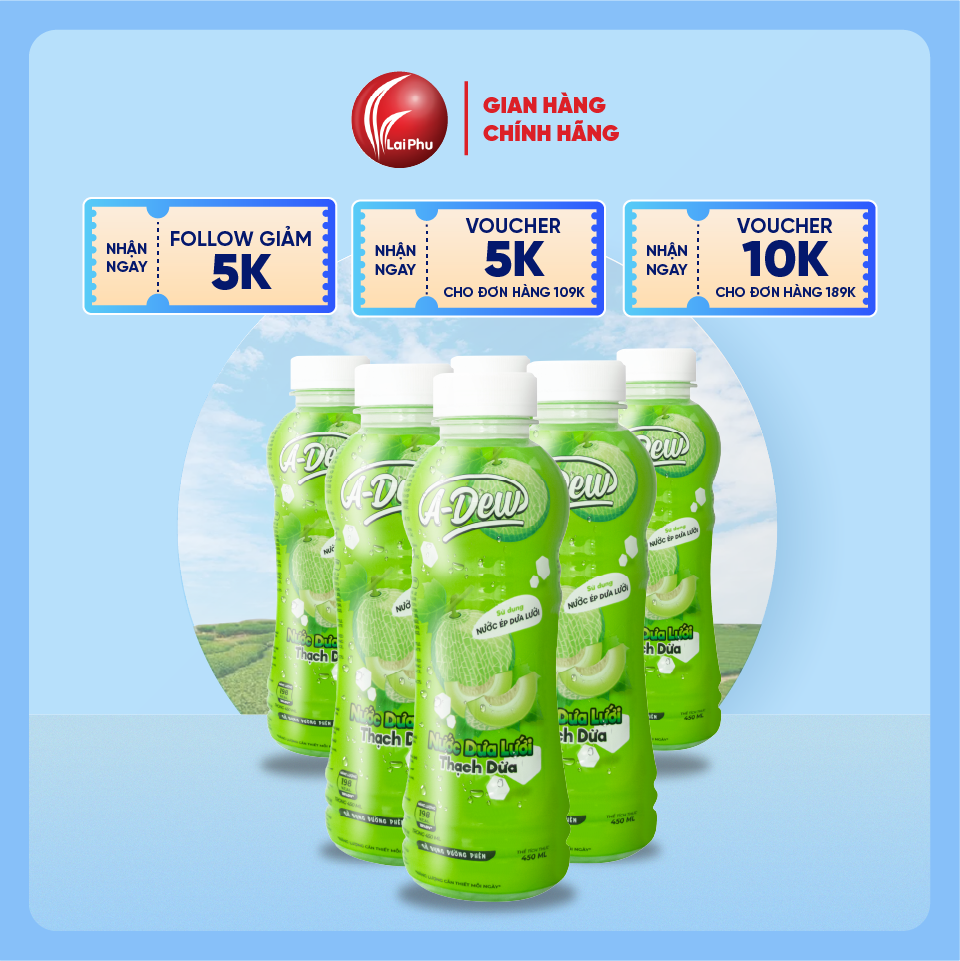 Nước Dưa Lưới Thạch Dừa A Dew Chai 450ml - Thùng 24 Chai