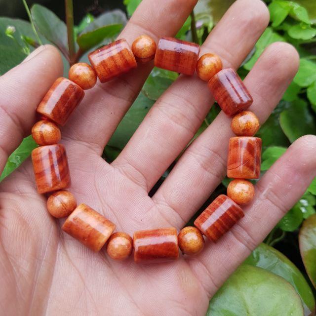 Vòng tay nữ gỗ huyết long đốt trúc hạt tròn 10 m m