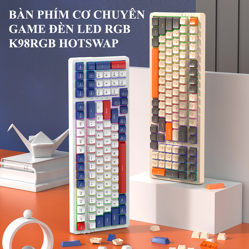 Bàn phím cơ CÓ DÂY Attack Shark K98RGB sử dụng Yellow Switch có hotswap với thiết kế phím full size 100 phím kèm theo 18 chế độ led RGB cực đẹp - Hàng Chính Hãng