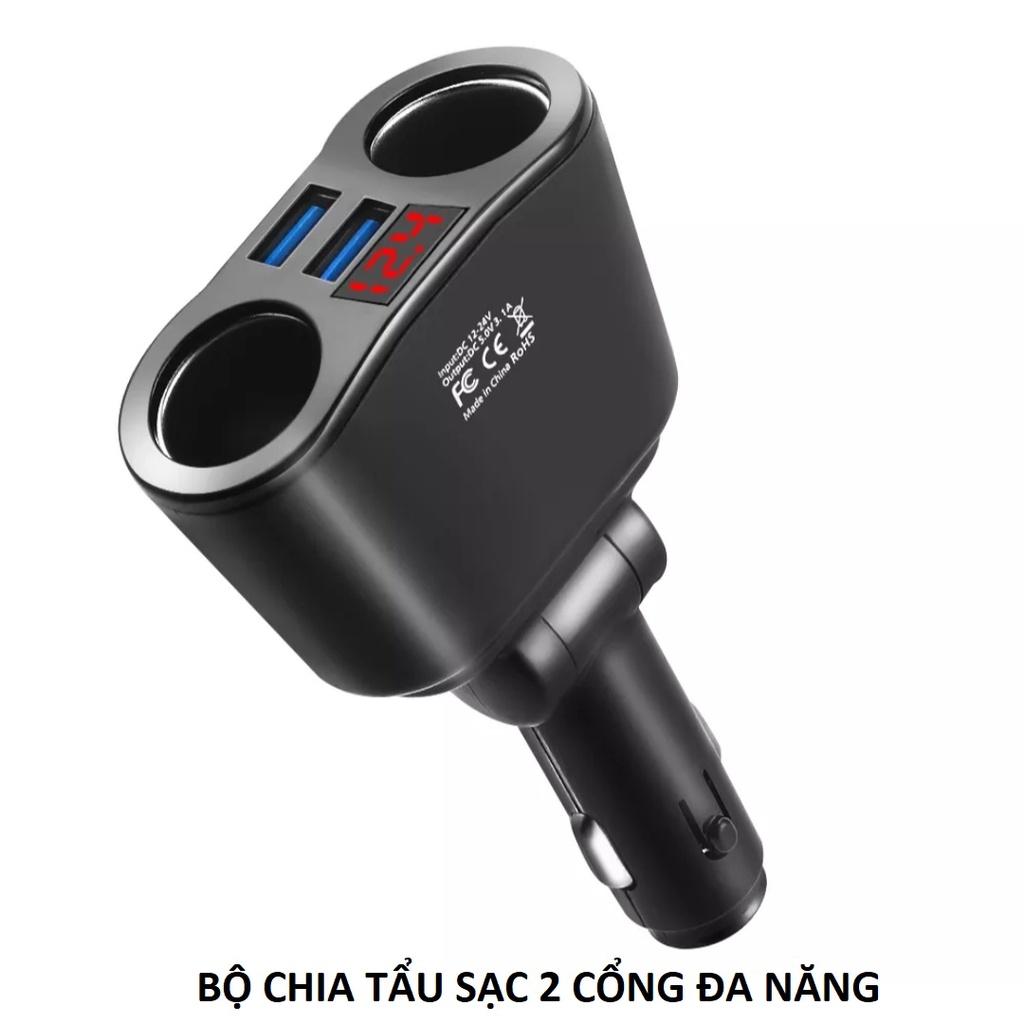 (LOẠI TỐT) Thiết bị chia tẩu sạc trên xe hơi ô tô 2 cổng đa năng có USB 3.1A kèm đồng hồ báo vôn ắc quy 12v-24v mẫu mới