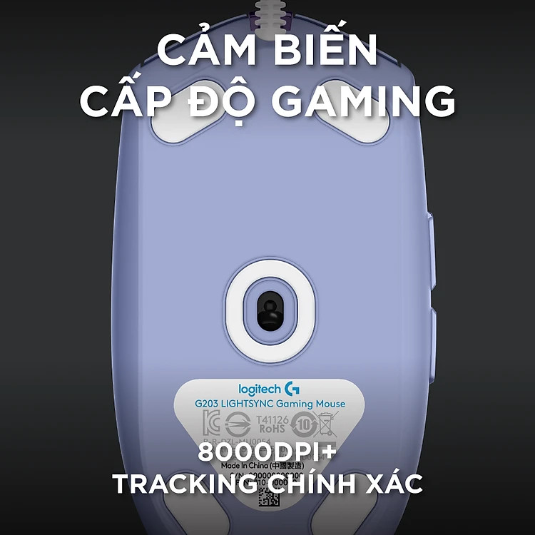 Chuột game có dây Logitech G203 Lightsync màu Tím Lilac (910-005853) - Tùy chỉnh RGB, 6 nút lập trình, nhẹ, 8000 DPI, PC/Mac - Hàng chính hãng