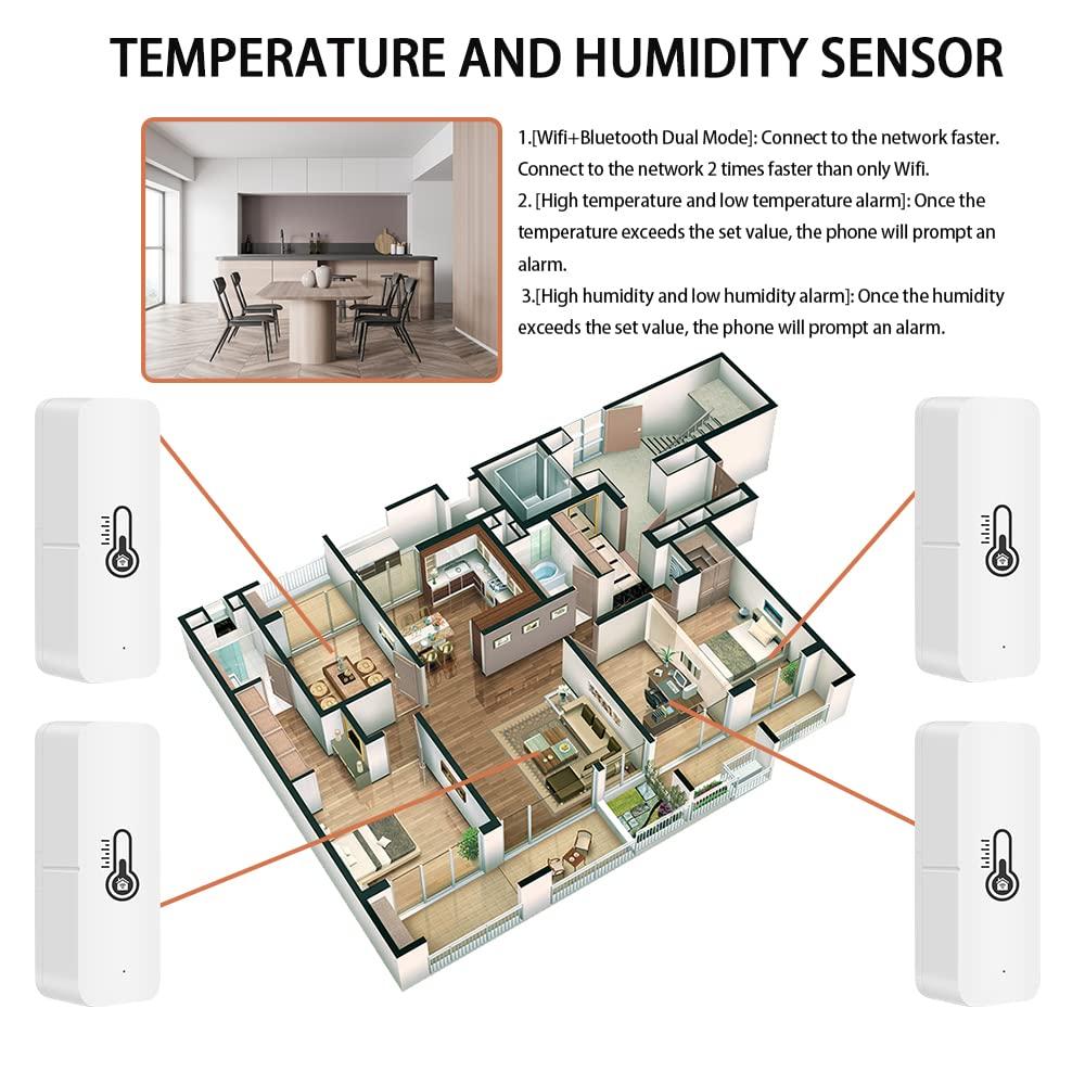 Cảm biến độ ẩm nhiệt độ WiFi, máy đo nhiệt kế không dây với thông báo và lưu trữ dữ liệu ứng dụng, cảm biến độ ẩm nhiệt độ WLAN bên trong, cho tại nhà, văn phòng, khách sạn