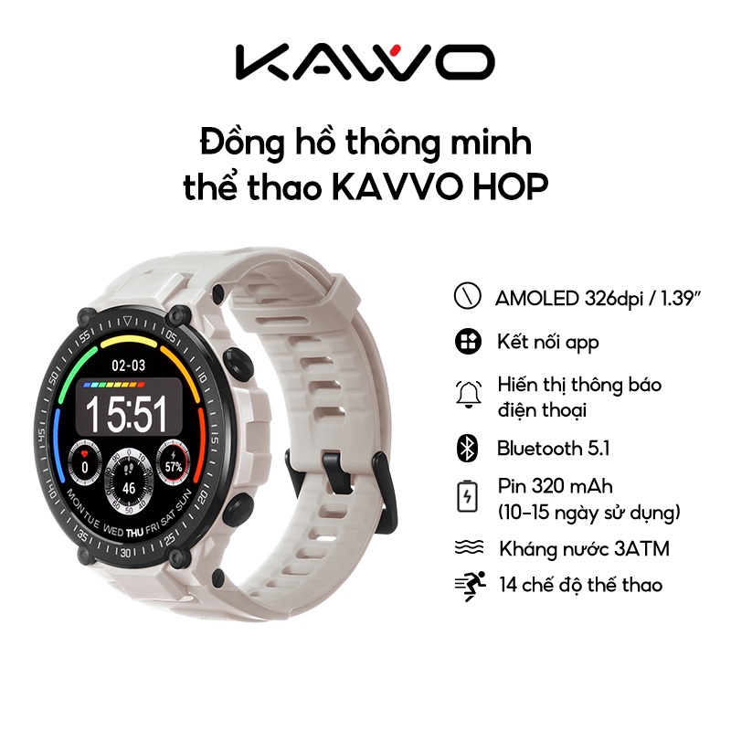 Đồng Hồ KAVVO HOP | Màn hình lớn 1.39 Inch| Kháng nước 3 ATM - Hàng chính hãng - Bảo hành 12 tháng