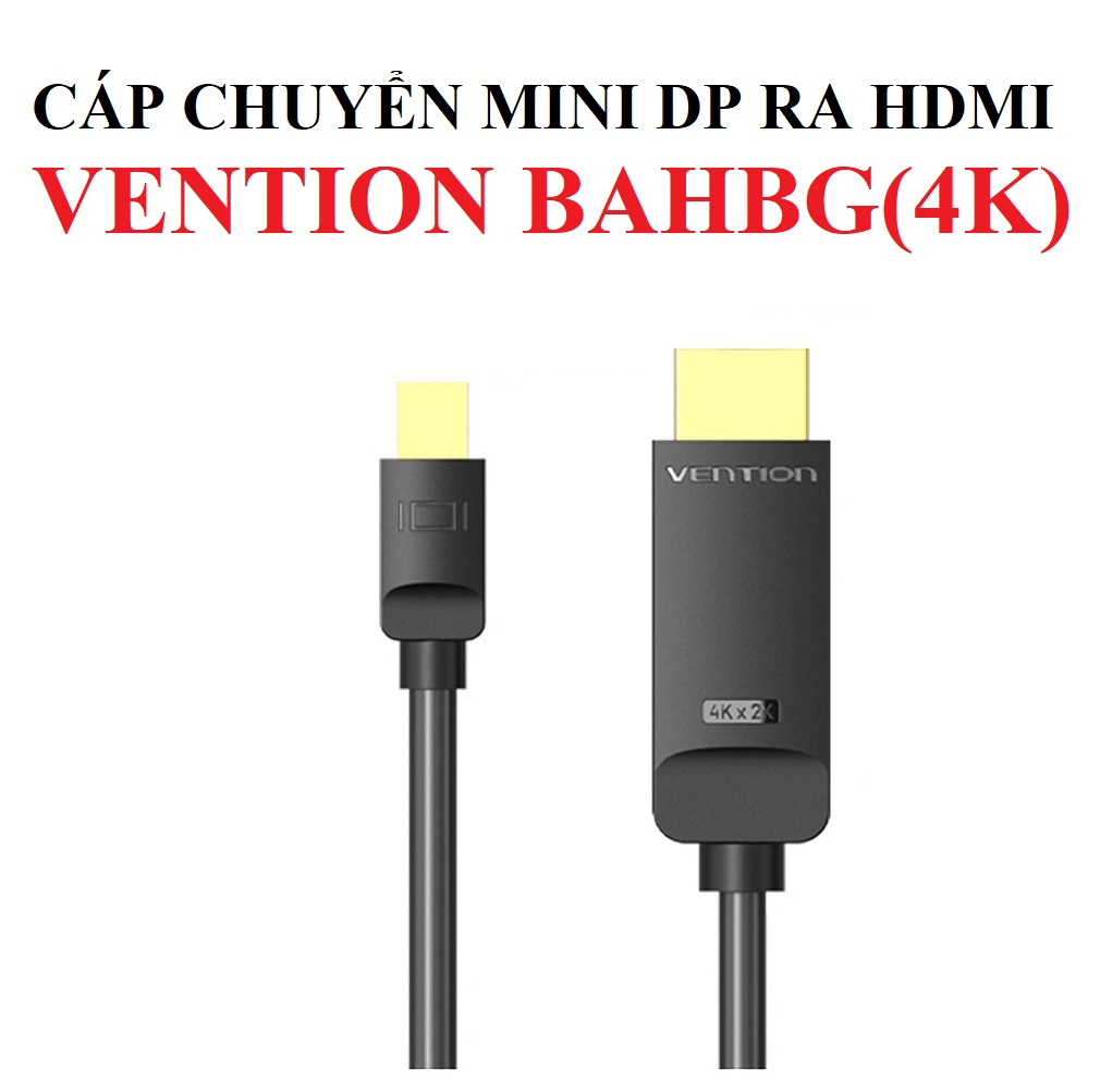 [Mini DP ra HDMI ]  Cáp chuyển tín hiệu Mini DP male ra HDMI male hỗ trợ 4K Vention HAHBG - Hàng chính hãng