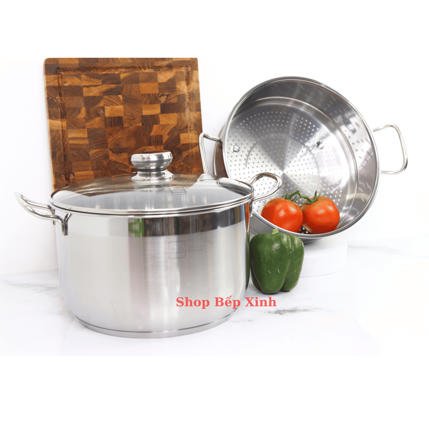 Bộ Nồi Xửng Hấp Từ Nắp Kính Fivestar Tặng 5 Muỗng - Bạc - 26Cm