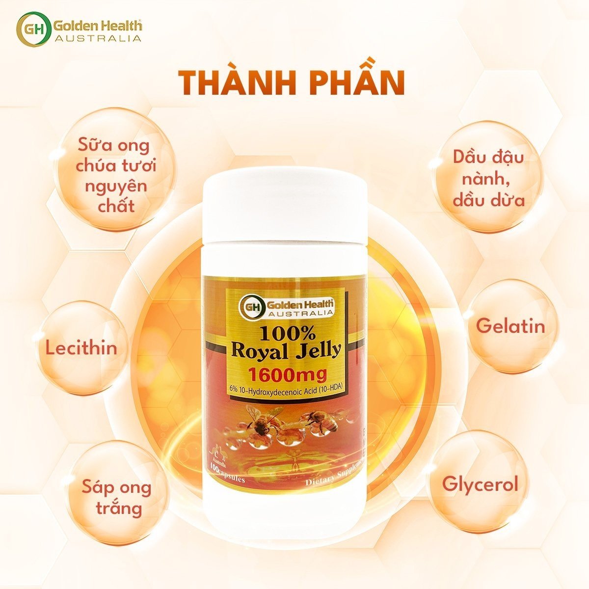 Viên Uống Sữa Ong Chúa Golden Health Royal Jelly 1600mg Hộp 365 Viên, Giúp Da Chống Lão Hóa, Nám, Sạm, Chống Mất Ngủ, Bảo Vệ Sức Khỏe Toàn Diện - Nhập Khẩu Chính Ngạch Từ Úc